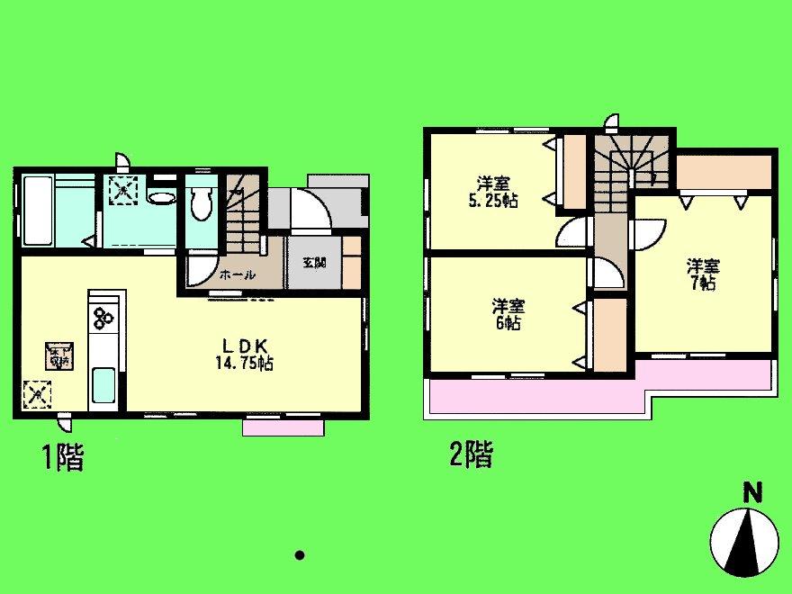 Floor plan. (Building 2), Price 29,800,000 yen, 3LDK, Land area 105.01 sq m , Building area 78.86 sq m