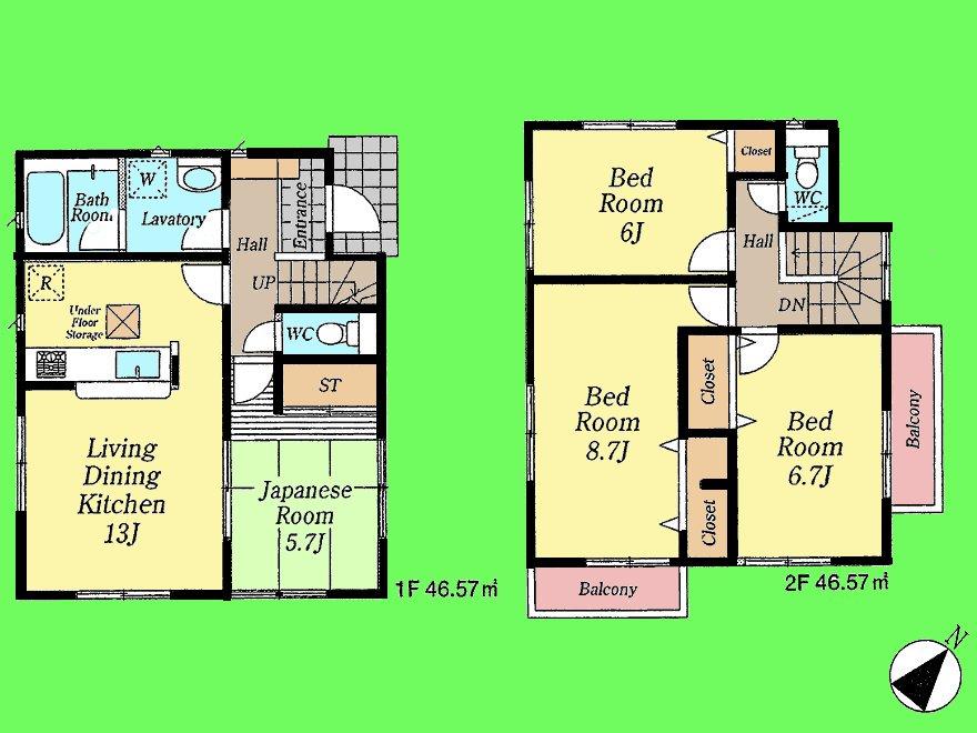 Floor plan. (6 Building), Price 26 million yen, 4LDK, Land area 125 sq m , Building area 108.14 sq m