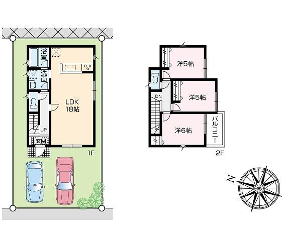 Compartment view + building plan example. Building plan example (Building 2) 3LDK, Land price 21 million yen, Land area 122.06 sq m , Building price 10.8 million yen, Building area 82.81 sq m