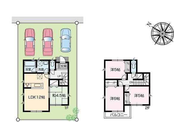 Compartment view + building plan example. Yokohama Line Kobuchi 1600m to the Train Station