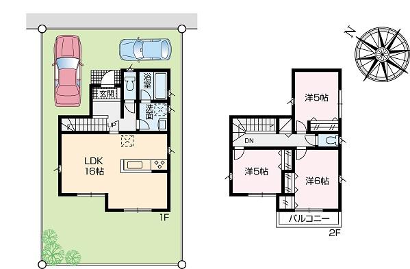 Compartment view + building plan example. Yokohama Line Kobuchi 1600m to the Train Station