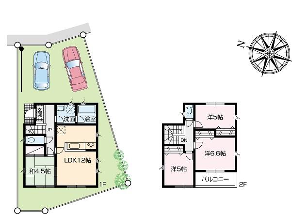 Compartment view + building plan example. Yokohama Line Kobuchi 1600m to the Train Station