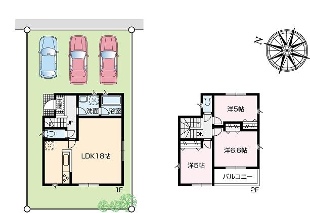 Compartment view + building plan example. Yokohama Line Kobuchi 1600m to the Train Station