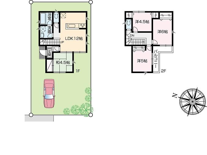 Compartment view + building plan example. Fuchinobe Station