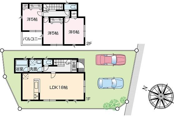 Compartment view + building plan example. Yokohama Line Kobuchi 1600m to the Train Station
