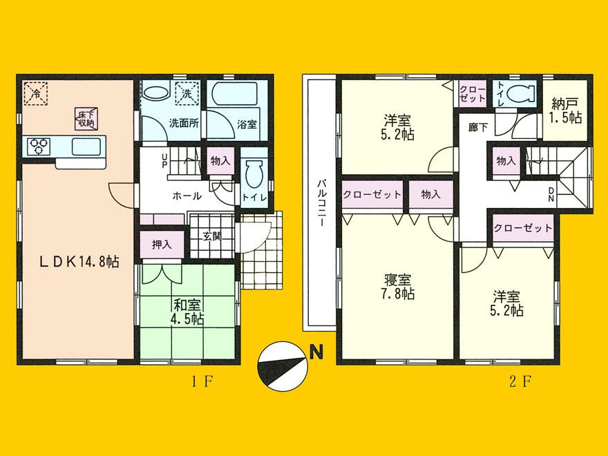 Floor plan. 28.8 million yen, 4LDK + S (storeroom), Land area 120.37 sq m , Building area 95.98 sq m