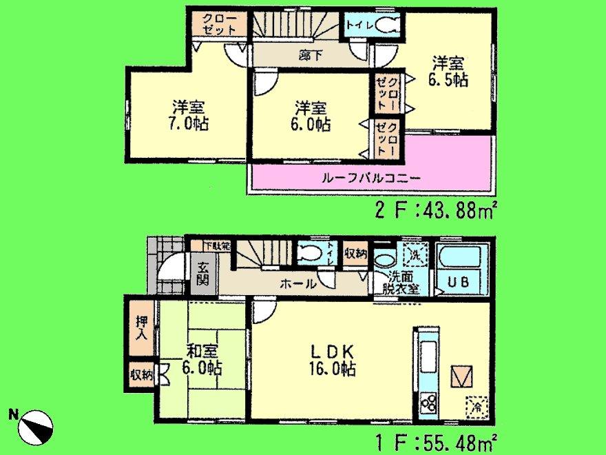 Floor plan. (5 Building), Price 27.3 million yen, 4LDK, Land area 120.23 sq m , Building area 99.36 sq m