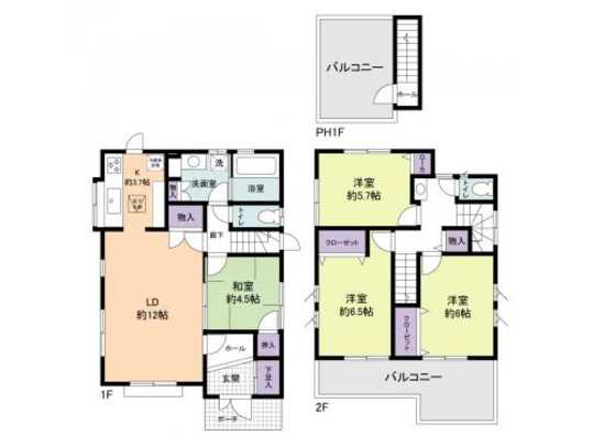 Floor plan. 1st floor: LDK about 15.7 Pledge ・ Japanese-style room 4.5 Pledge Second floor: Western-style about 6.5 Pledge ・ Western-style about 6 Pledge ・ Western-style about 5.7 Pledge