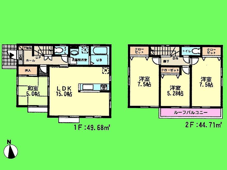 Floor plan. (Building 2), Price 32,500,000 yen, 4LDK, Land area 136.05 sq m , Building area 94.39 sq m