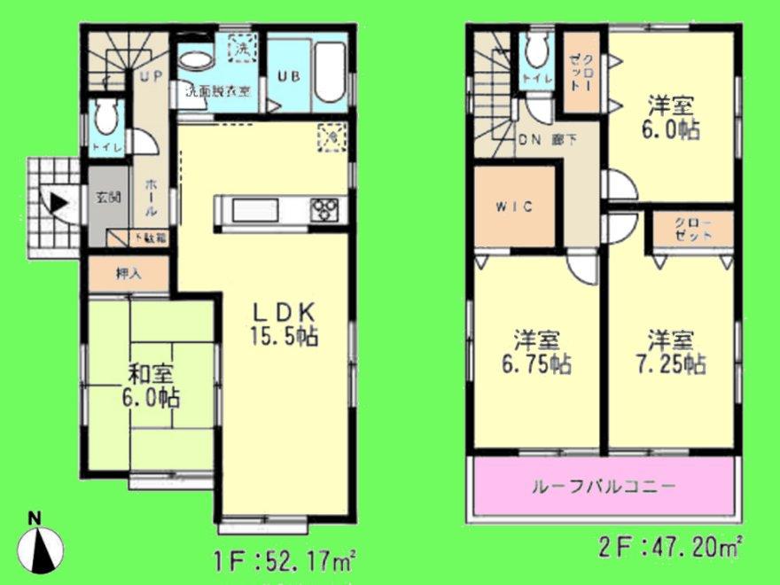 Floor plan. (3 Building), Price 34,900,000 yen, 4LDK, Land area 123.17 sq m , Building area 99.37 sq m