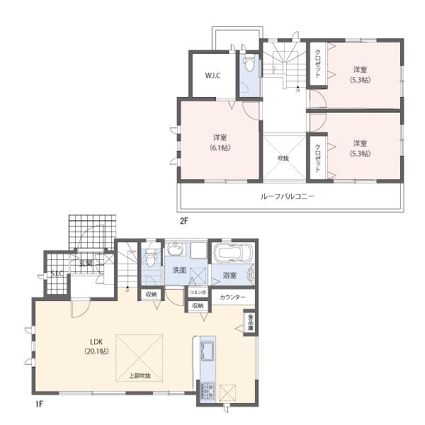 Floor plan. (No.1-3 compartment), Price 37,800,000 yen, 3LDK, Land area 101.03 sq m , Building area 91.5 sq m