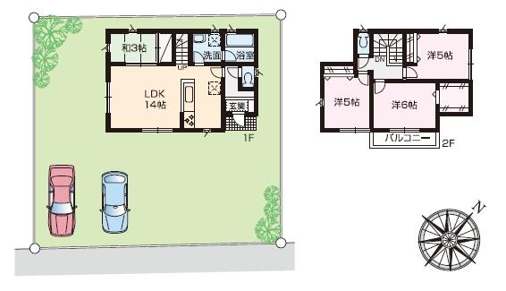 Compartment view + building plan example. Building plan example (No.4) 4LDK, Land price 18 million yen, Land area 168.08 sq m , Building price 10.8 million yen, Building area 82.81 sq m
