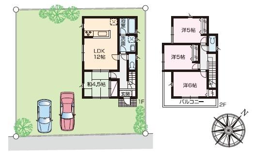 Compartment view + building plan example. Building plan example (No.5) 4LDK, Land price 18 million yen, Land area 168.07 sq m , Building price 10.8 million yen, Building area 82.81 sq m