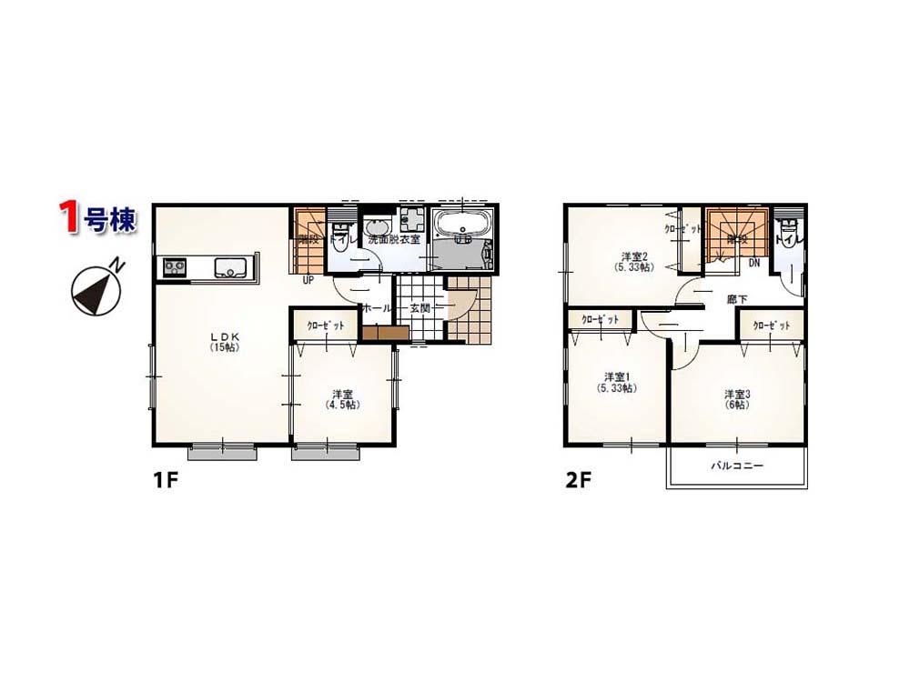Floor plan. (1 Building), Price 28,900,000 yen, 4LDK, Land area 105 sq m , Building area 88.4 sq m