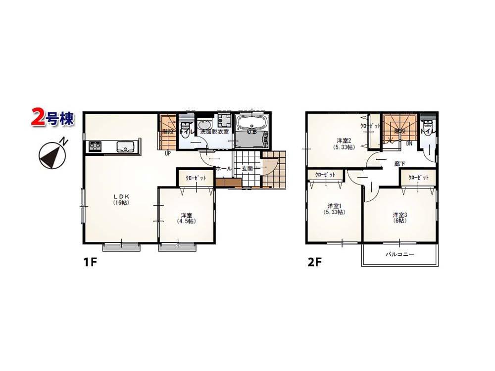 Floor plan. (Building 2), Price 26,100,000 yen, 4LDK, Land area 105 sq m , Building area 90.05 sq m