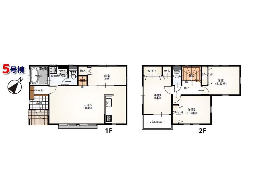 Floor plan. (5 Building), Price 24,300,000 yen, 4LDK, Land area 109.98 sq m , Building area 86.75 sq m