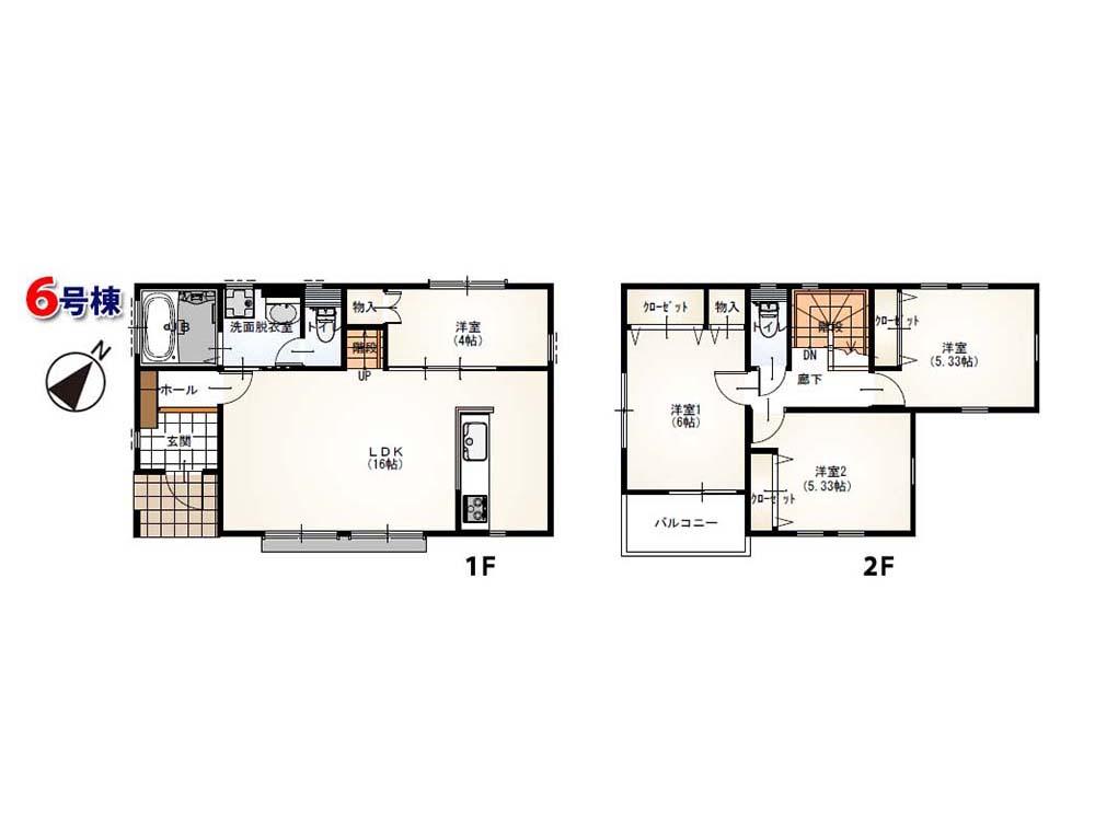Floor plan. (6 Building), Price 26,100,000 yen, 4LDK, Land area 100.01 sq m , Building area 86.75 sq m