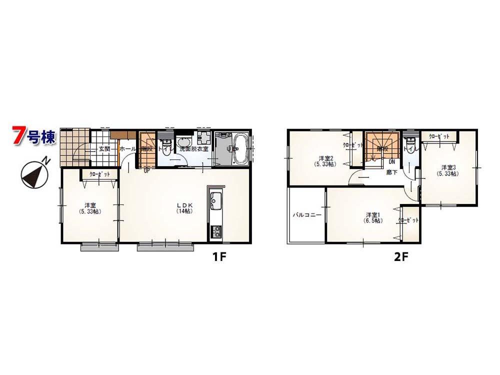 Floor plan. (7 Building), Price 27 million yen, 4LDK, Land area 100.01 sq m , Building area 86.75 sq m