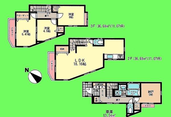 Floor plan. (1 Building), Price 31,800,000 yen, 3LDK+S, Land area 66.7 sq m , Building area 114.25 sq m