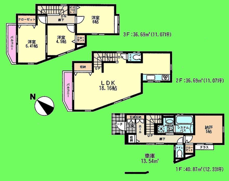 Floor plan. (Building 2), Price 32,800,000 yen, 3LDK+S, Land area 87.88 sq m , Building area 100.6 sq m