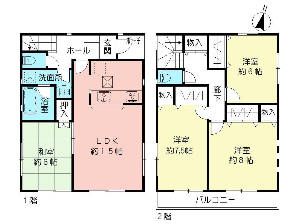 Floor plan. (Building 2), Price 37,800,000 yen, 4LDK, Land area 107.78 sq m , Building area 100.23 sq m