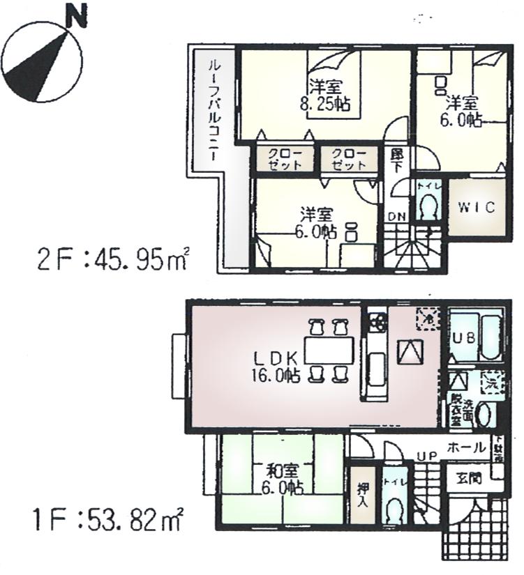 Floor plan. (6 Building), Price 27,800,000 yen, 4LDK, Land area 131.69 sq m , Building area 99.77 sq m