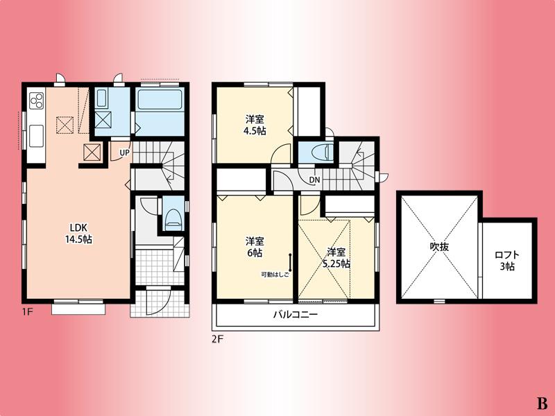 Floor plan. (B Building), Price 28.8 million yen, 3LDK+S, Land area 92.83 sq m , Building area 75.35 sq m