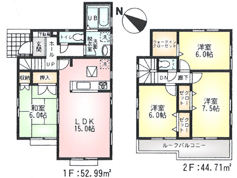 Floor plan. (6 Building), Price 22,800,000 yen, 4LDK, Land area 120.28 sq m , Building area 97.7 sq m