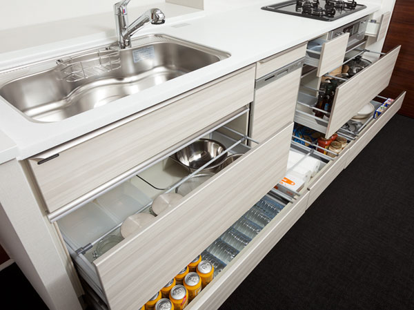 Kitchen.  [Soft-close drawer] Under-counter storage is, Quietly closed soft-close specification (except for some)
