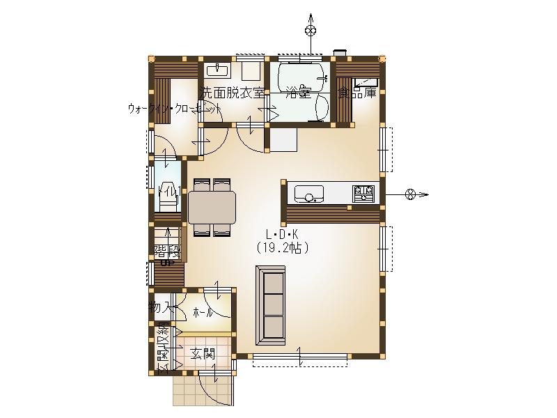 Floor plan. 36,800,000 yen, 3LDK + S (storeroom), Land area 129.4 sq m , Building area 105.38 sq m 1 floor plan view ・ Was conscious 19 Pledge of spacious LDK and easy-to-use water around the flow line. Such as in the vicinity of the kitchen there is a pantry groceries can be large amount of stock.