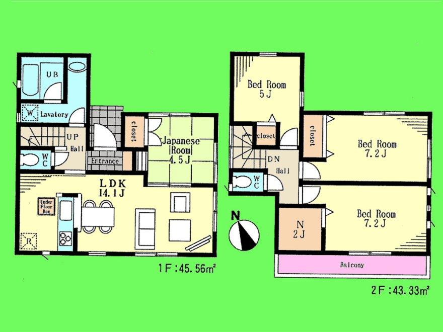 Floor plan. (1 Building), Price 33,800,000 yen, 4LDK, Land area 114.43 sq m , Building area 88.89 sq m