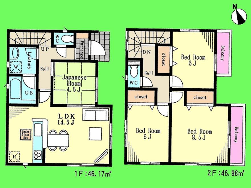 Floor plan. (Building 2), Price 32,800,000 yen, 4LDK, Land area 125.25 sq m , Building area 93.15 sq m