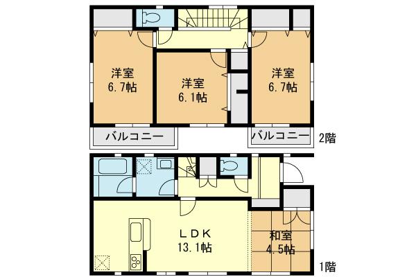 Floor plan. (3 Building), Price 26.7 million yen, 4LDK, Land area 125 sq m , Building area 106.72 sq m