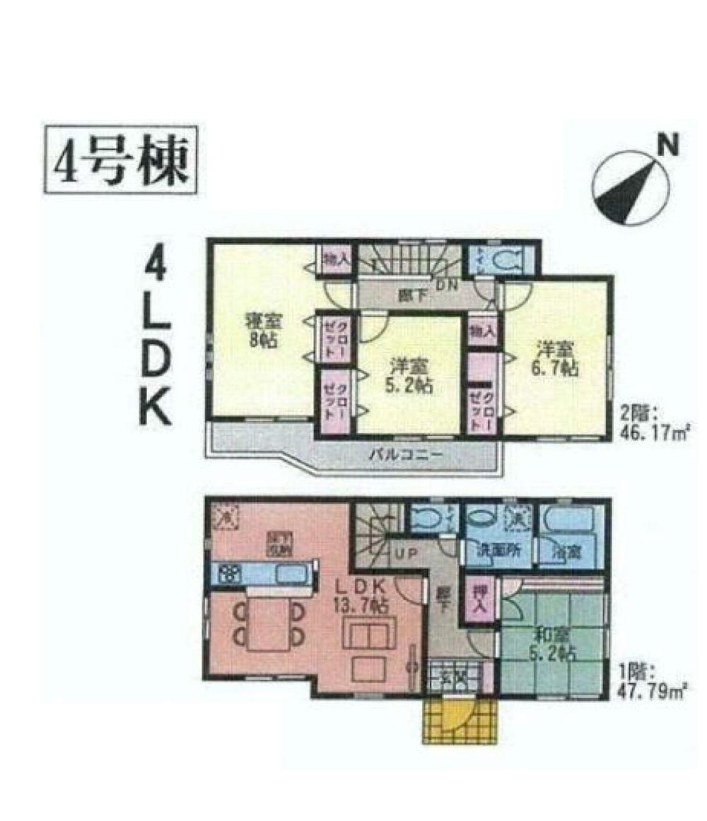 Floor plan. (4 Building), Price 27,800,000 yen, 4LDK, Land area 130.82 sq m , Building area 93.96 sq m