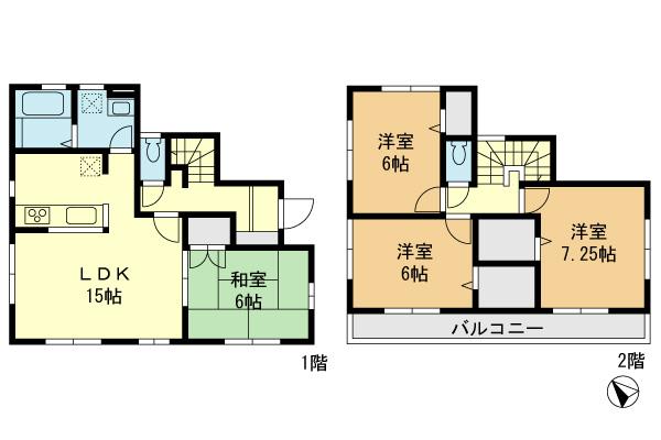 Floor plan. (Building 2), Price 19,800,000 yen, 4LDK, Land area 121.41 sq m , Building area 95.23 sq m