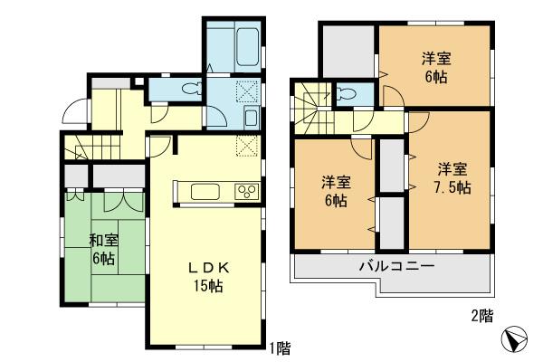 Floor plan. (6 Building), Price 22,800,000 yen, 4LDK, Land area 120.28 sq m , Building area 97.7 sq m