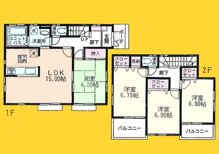 Floor plan. (Building 2), Price 34,800,000 yen, 4LDK, Land area 100.83 sq m , Building area 96.46 sq m