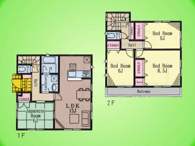 Floor plan. (1 Building), Price 33,800,000 yen, 4LDK, Land area 97.21 sq m , Building area 98.21 sq m