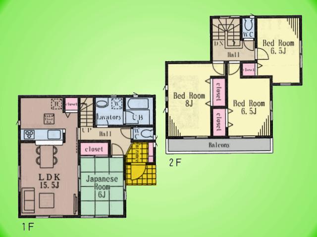 Floor plan. (Building 2), Price 35,800,000 yen, 4LDK, Land area 98.45 sq m , Building area 98.01 sq m