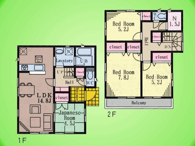 Floor plan. (6 Building), Price 34,800,000 yen, 4LDK, Land area 98.17 sq m , Building area 95.98 sq m
