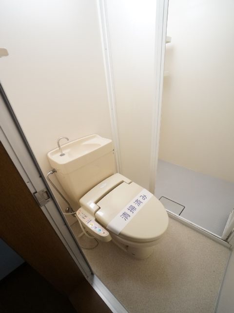 Toilet. Shower-only room in the back