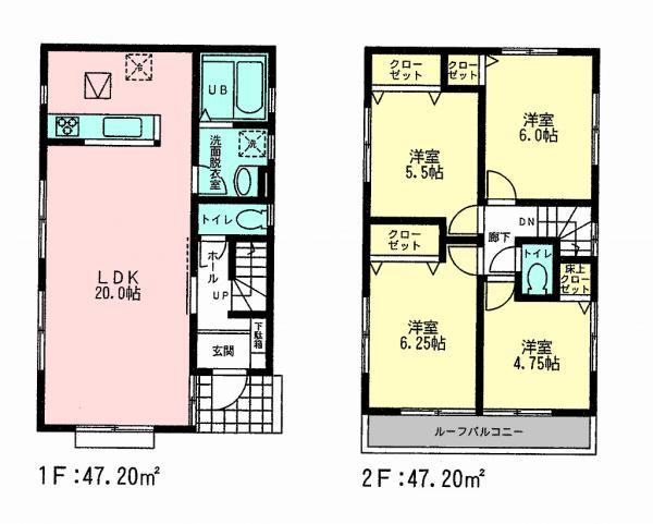 Floor plan. 24,800,000 yen, 4LDK, Land area 100 sq m , Building area 94.4 sq m