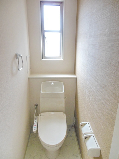 Toilet. Toilet is equipped with hot-water cleaning toilet seat