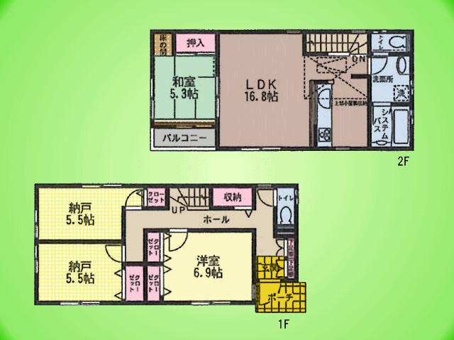 Floor plan. (4 Building), Price 32,800,000 yen, 2LDK+2S, Land area 101.28 sq m , Building area 100.19 sq m