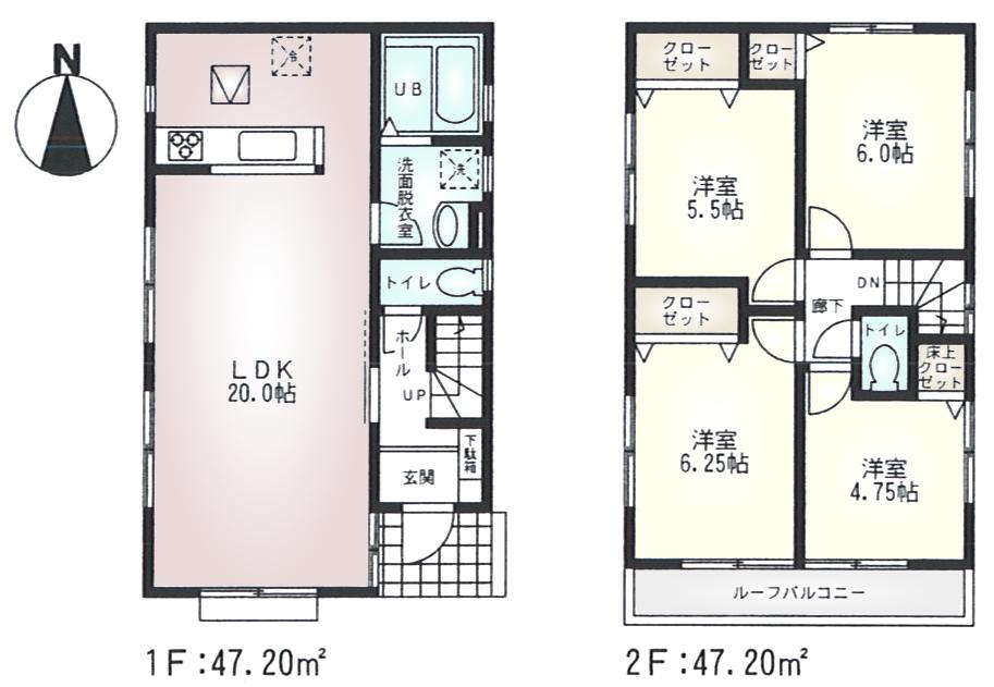 Floor plan. (Building 2), Price 23.8 million yen, 4LDK, Land area 100 sq m , Building area 94.4 sq m