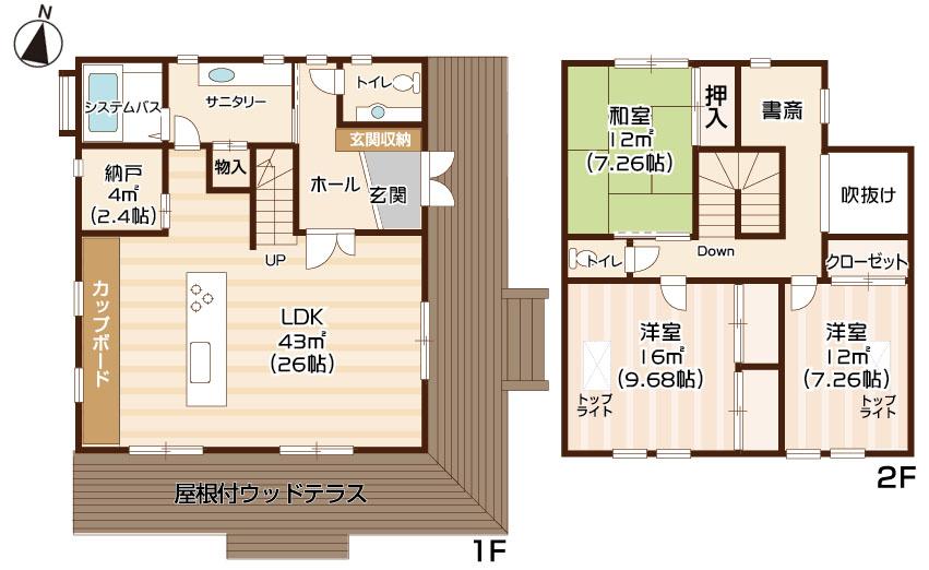 Floor plan. 56,800,000 yen, 3LDK + 2S (storeroom), Land area 268.88 sq m , LDK of building area 140 sq m 26 pledge is with floor heating. Airtight external Zhang insulation construction method, High thermal insulation.