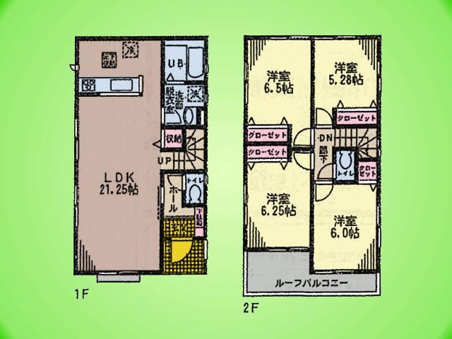 Floor plan. (4 Building), Price 35,800,000 yen, 4DK, Land area 114.85 sq m , Building area 99.36 sq m