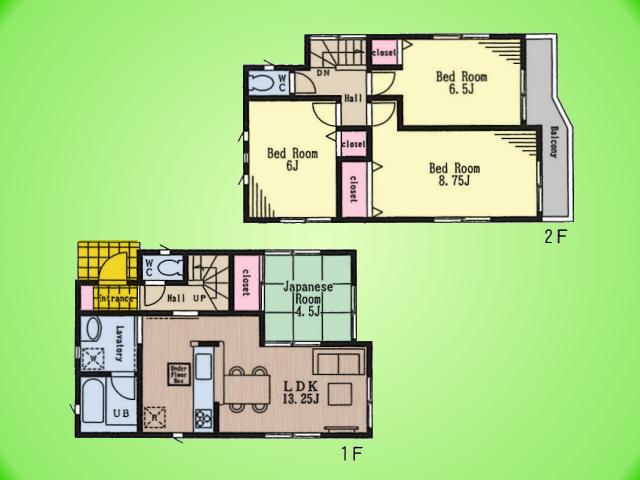 Floor plan. (Building 2), Price 33,800,000 yen, 4LDK, Land area 83.87 sq m , Building area 86.66 sq m