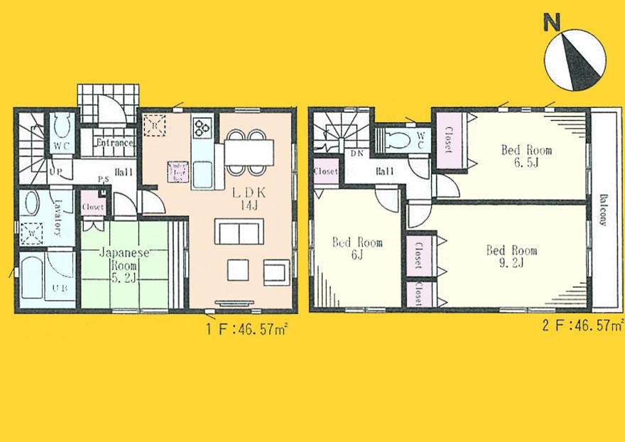 Floor plan. (1 Building), Price 31,800,000 yen, 4LDK, Land area 107.5 sq m , Building area 93.14 sq m