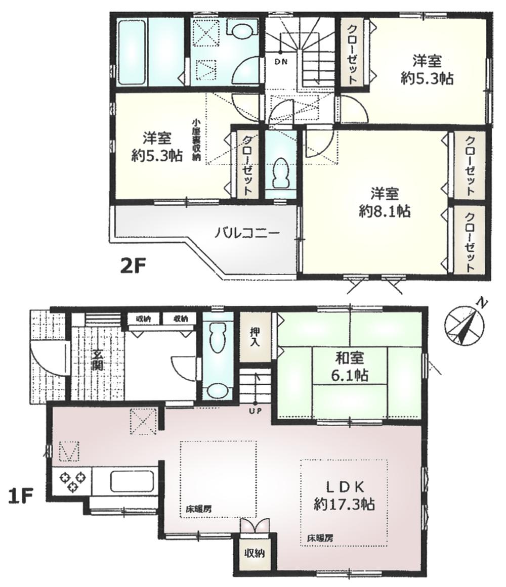 Floor plan. (A Building), Price 49,800,000 yen, 4LDK, Land area 108.18 sq m , Building area 99.98 sq m
